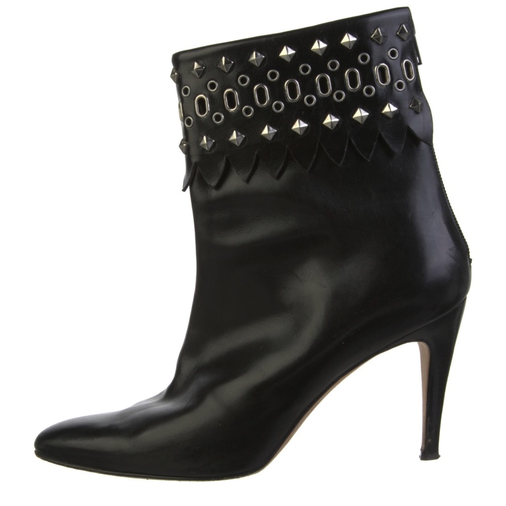 MANOLO BLAHNIK. Black leather studded booties